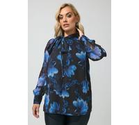 Yours Women's Blurred Floral Bow Blouse in Black | Size: 14
