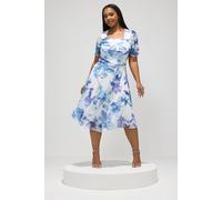 Yours Women's Blurred Floral Mesh Midi Dress in White | Size: 16 Yours White 16