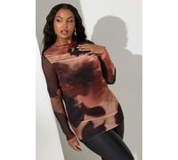 Blurred Mesh Cowl Neck Top Yours Brown 18