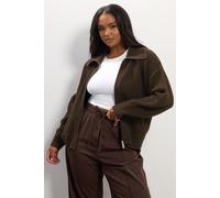 Yours Women's Bomber Knitted Cardigan in Brown | Size: 26-28 Yours Brown 26-28