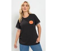Yours Women's Boucl Pumpkin T-Shirt in Black | Size: 30/32