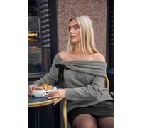 Yours Curve Bow Bardot Jumper - Women's - Plus Size Curve Grey