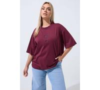 Yours Women's Bow Beaded Top in Dark Red | Size: 20
