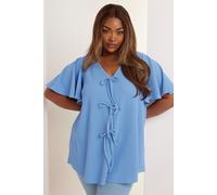 Yours Curve Bow Front Angel Sleeve Top - Women's - Plus Size Curve Blue