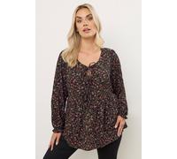 Yours Women's Bow Front Peplum Top in Black | Size: 26-28 Yours Black 26-28