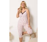 Yours Women's Bow & Heart Cami Cropped Pyjama Set in Light Pink | Size: 22/24