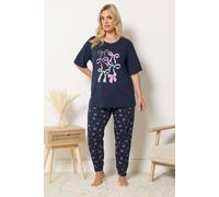 Yours Women's Bow Print Short Sleeve Pyjama Set in Dark Navy | Size: 30/32