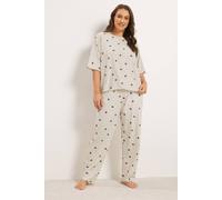 Yours Women's Bow Sleep T-Shirt Pyjama Set in Natural | Size: 34/36