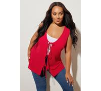 Yours Curve Bow Tie Front Waistcoat - Women's - Plus Size Curve Red