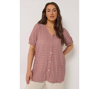 Yours Women's Broderie Anglaise Blouse in Pink | Size: 18
