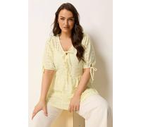 Yours Women's Broderie Anglaise Bow Tie Front Top in Lemon | Size: 30-32 Yours Lemon 30-32
