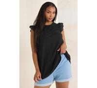 Yours Women's Broderie Anglaise Frill Vest Top in Black | Size: 22-24 Yours Black 22-24