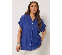 Yours Women's Broderie Anglaise Grown-On Sleeve Shirt in Cobalt | Size: 22-24 Yours Cobalt 22-24