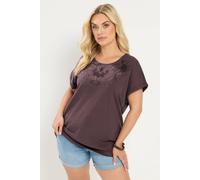 Yours Women's Broderie Anglaise Grown On Sleeve T-Shirt in Plum | Size: 20 Yours Plum 20