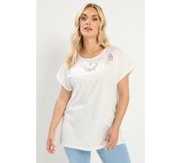 Yours Curve Broderie Anglaise Grown On Sleeve T-Shirt - Women's - Plus Size Curve White