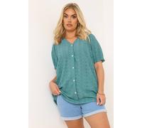 Yours Curve Blue Broderie Anglaise Blouse - Women's - Plus Size Curve