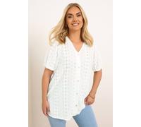 Yours Curve Broderie Anglaise Puff Sleeve Blouse - Women's - Plus Size Curve White