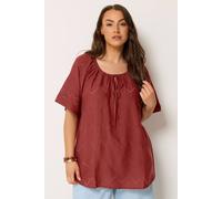 Yours Women's Broderie Anglaise Scallop Blouse in Burgundy | Size: 18