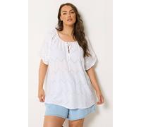 Yours Women's Broderie Anglaise Scallop Blouse in White | Size: 18