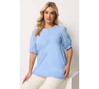 Yours Women's Broderie Anglaise T-Shirt in Light Blue | Size: 14