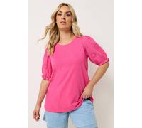 Yours Women's Broderie Anglaise T-Shirt in Pink | Size: 26/28
