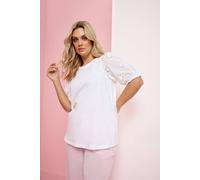 Yours Curve Broderie Anglaise Puff Sleeve T-Shirt - Women's - Plus Size Curve