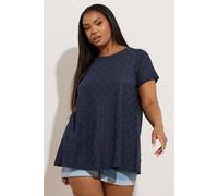 Yours Curve Blue Broderie Anglaise Textured Swing Top - Women's - Plus Size Curve