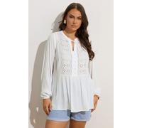 Yours Women's Broderie Anglaise Tie Neck Blouse in Cream | Size: 20 Yours Cream 20