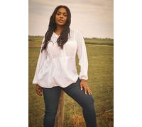 Yours Curve Broderie Anglaise Tie Neck Blouse - Women's - Plus Size Curve Cream