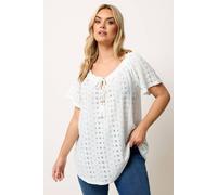 Yours Curve Tie Neck Broderie Anglaise Top - Women's - Plus Size Curve