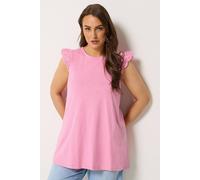 Yours Women's Broderie Frill Vest Top in Baby Pink | Size: 14
