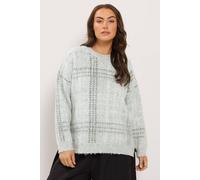Yours Women's Brushed Check Knitted Jumper in Grey | Size: 10/12