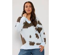 Yours Women's Brushed Cow Print Knitted Jumper in Blue | Size: 30-32 Yours Blue 30-32