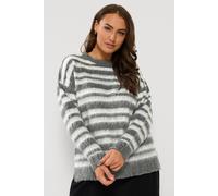 Yours Women's Brushed Striped Knitted Jumper in Grey | Size: 18/20