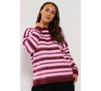 Yours Women's Brushed Striped Knitted Jumper in Pink | Size: 22/24