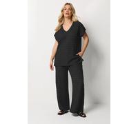 Yours Women's Bubble Textured Top & Trousers Set in Black | Size: 18 Yours Black 18