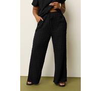 Yours Curve Bubble Textured Wide Leg Trousers - Women's - Plus Size Curve Black