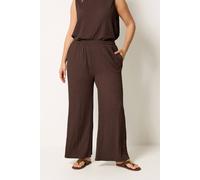 Yours Women's Bubble Textured Wide Leg Trousers in Chocolate | Size: 22-24 Yours Chocolate 22-24