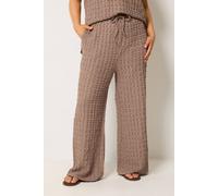 Yours Women's Bubble Textured Wide Leg Trousers in Light Brown | Size: 18R