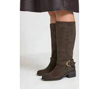 Yours Women's Buckle Stretch Panel Knee High Boots In Extra Wide EEE Fit in Chocolate | Size: 4EEE