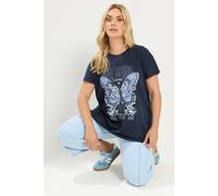Yours Curve Blue 'Free Spirit' Butterfly Embellished T-Shirt - Women's - Plus Size Curve