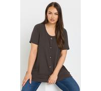 Button Front Ribbed Swing Top Yours Brown 22-24