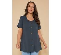 Yours Curve Button Front Ribbed Swing Top - Women's - Plus Size Curve Dark Blue