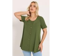 Yours Curve Green Button Front Ribbed Swing Top - Women's - Plus Size Curve