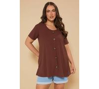 Yours Curve Rust Orange Button Front Ribbed Swing Top - Women's - Plus Size Curve