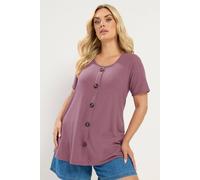 Yours Curve Button Front Ribbed Swing Top - Women's - Plus Size Curve Pink