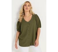 Yours Women's Button Textured Blouse in Olive | Size: 22/24