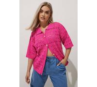 Yours Women's Button Through Crochet Shirt in Pink | Size: 26-28 Yours Pink 26-28
