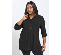 Yours Women's Button Through Ribbed Top in Black | Size: 20 Yours Black 20
