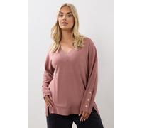 Yours Curve Button V-Neck Jumper - Women's - Plus Size Curve Light Pink